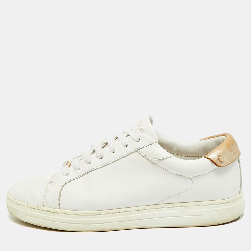 Jimmy Choo Romeo Size 42 White Leather Lace Up Sneakers